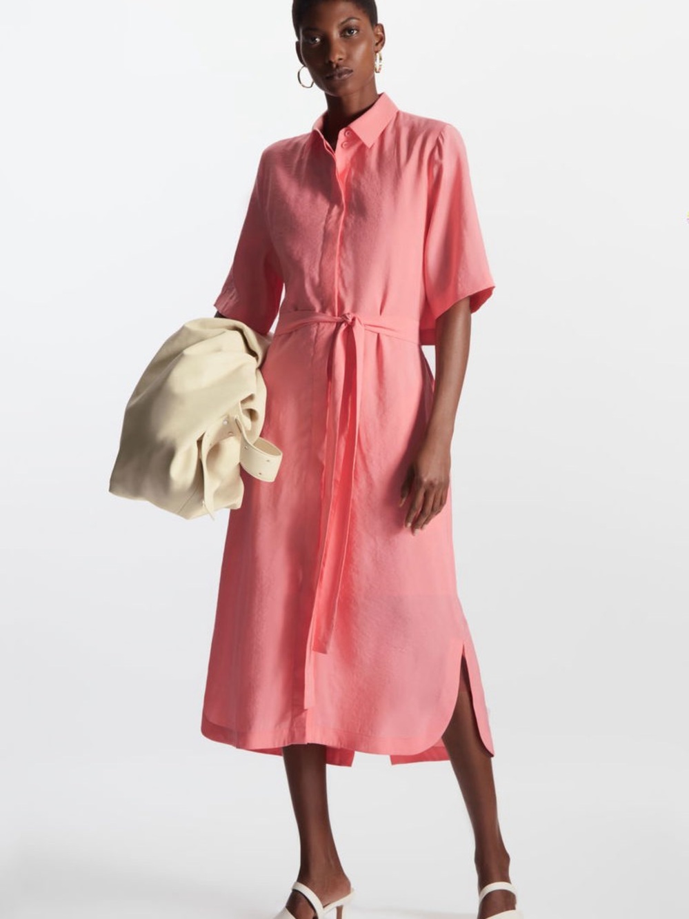 COS Belted MIDI Shirt Dress with Cape Back Cutout size 14